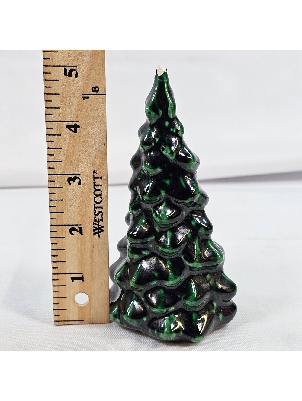 Vintage 70s Ceramic Christmas Tree Set 2 Drip Glaze Green Holiday Decor Damaged - Picture 3 of 6
